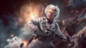 Mark Twain mining an asteroid