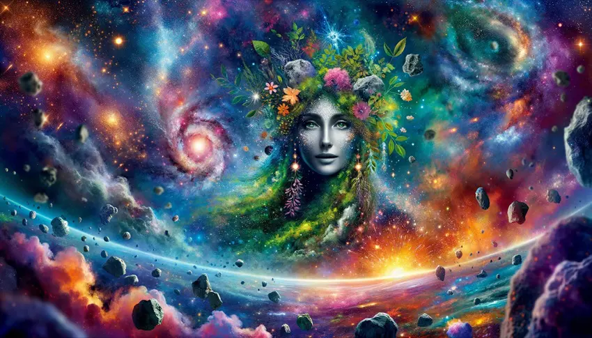 Mother Gaia Marvels at Cosmic Combustions Creating Life's Elements