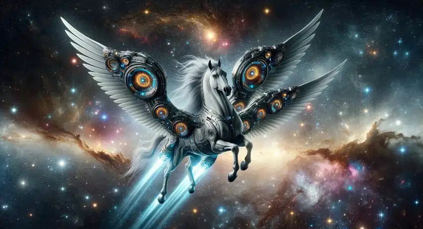 Pegasus Flying in Space with his Upgraded Warp Drive Wings