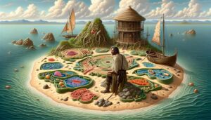 Robinson Crusoe is stranded on a cell-like island
