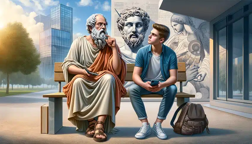 Socrates Discussing Human Evolution with a Youngster