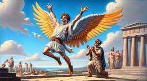 Icarus Is Showing Off his New Gravity-Defying Wings to his Father Daedalus