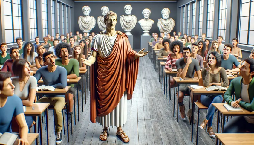 Cicero Teaching the Origin of Human Language to Bewildered Students