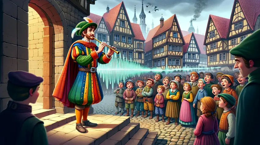 The Pied Piper of Hamelin explaining the Doppler effect to his captive audience