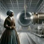 Harriet Tubman admiring the Laser Interferometer Gravitational-Wave Observatory (LIGO)