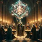 Merlin Showing a Four-Dimensional Tesseract to the Knights of the Round Table
