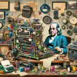 A Dada-inspired collage of Benjamin Franklin with a machine learning device