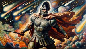 An intense Expressionist scene of Aeneas among the stars