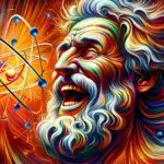 Democritus and the atom, in the style of Expressionism