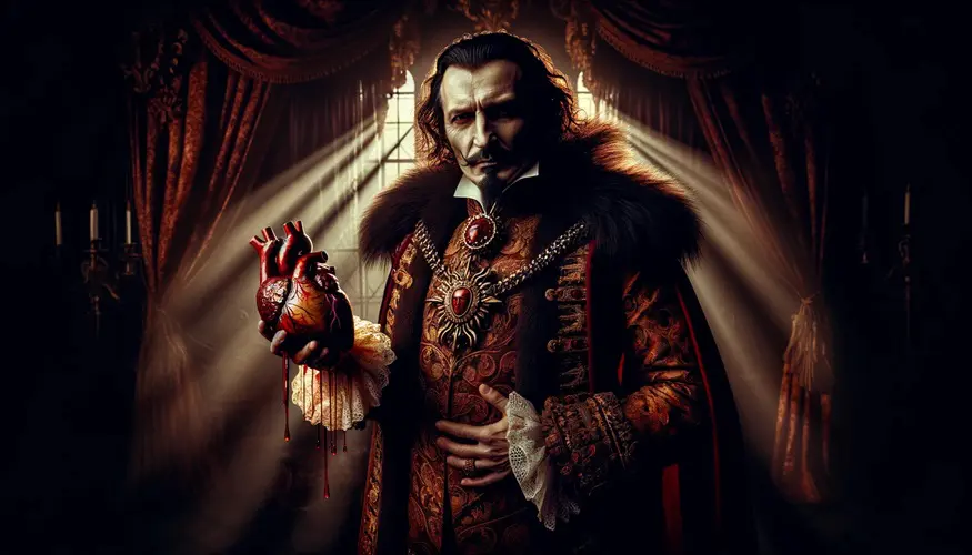 Vlad the Impaler holding a heart In the style of Baroque