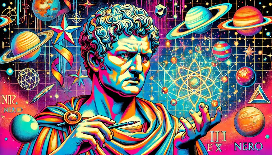 A Pop Art depiction of Nero divining the holographic principle