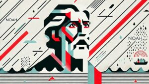 A minimalistic and modernist image of Noah surrounded by rising sea levels
