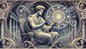 Emperor Nero the ultimate expert of the holographic principle in the style of Art Nouveau