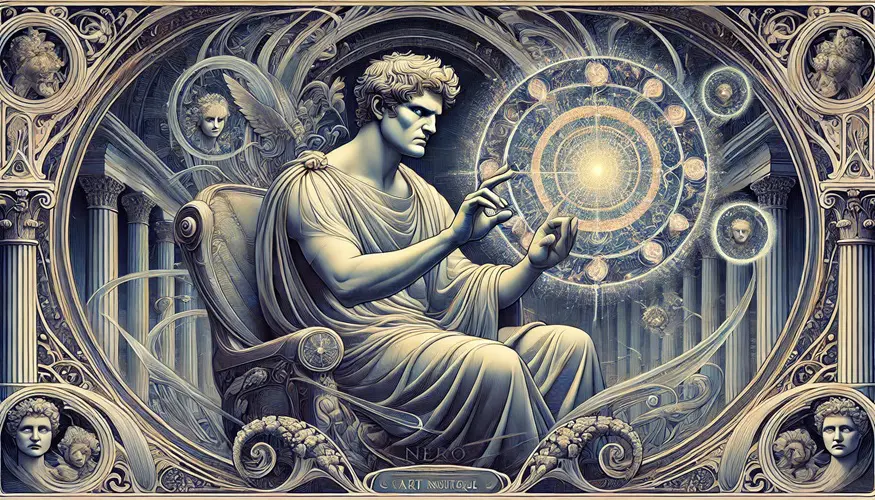 Emperor Nero, the ultimate expert of the holographic principle, in the style of Art Nouveau
