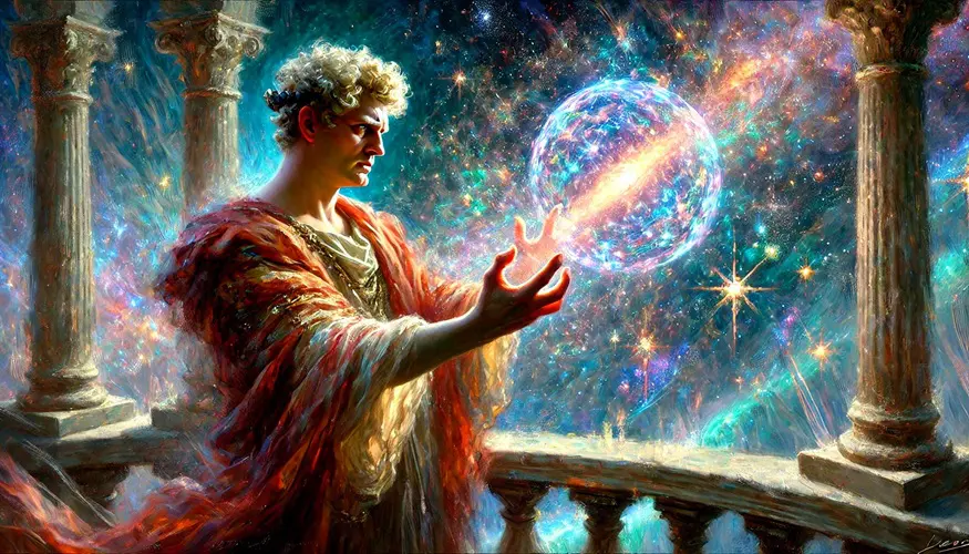 Nero mastering the holographic principle, in Impressionist style