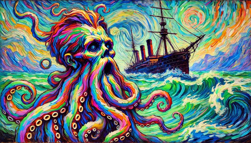 A Post-Impressionist image of Davy Jones locating a ship with sonar