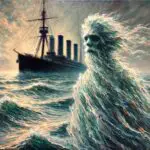 An Impressionist-style image of Davy Jones locking on a ship
