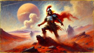 Beowulf through the methane vapors of Mars, in the style of Impressionism