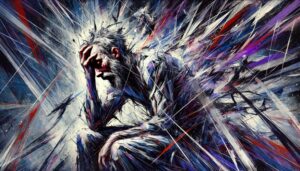 Macbeth struggling with insomnia in the style of Abstract Expressionism