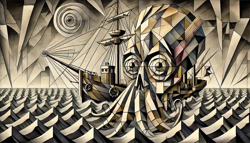 Pinpointing a ship with sonar in a Cubist style