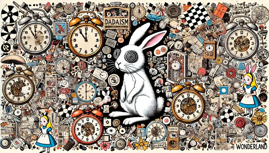 The White Rabbit in a chaotic circadian environment, in the style of Dadaism